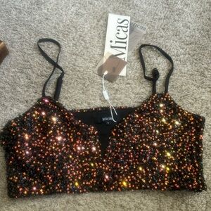 Micas Sparkly Deep V top NWT Size Small